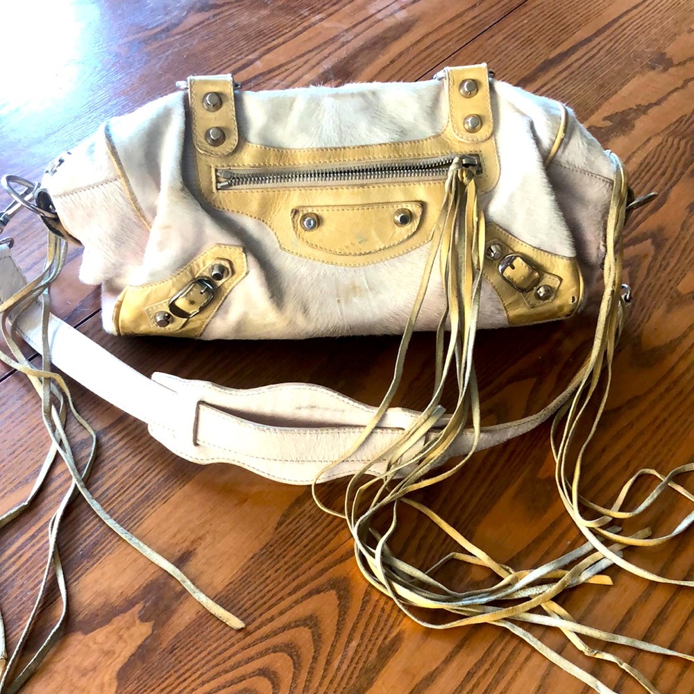 Balenciaga white fur purse